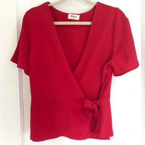 Red Wrap/Tie Short Sleeved Blouse